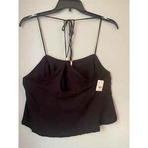 Free People Women's Long Weekend Knit Halter Tank Black Size XL NWT $58